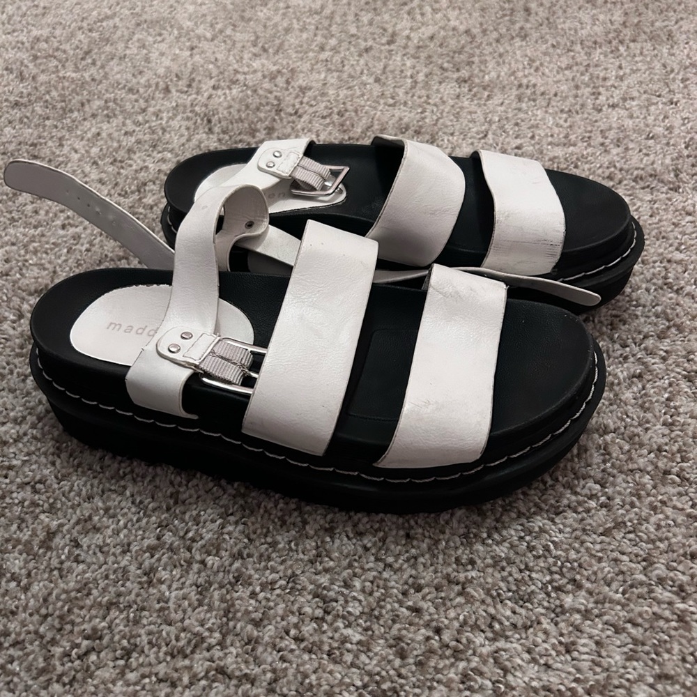 Madden girl black and white platform sandals